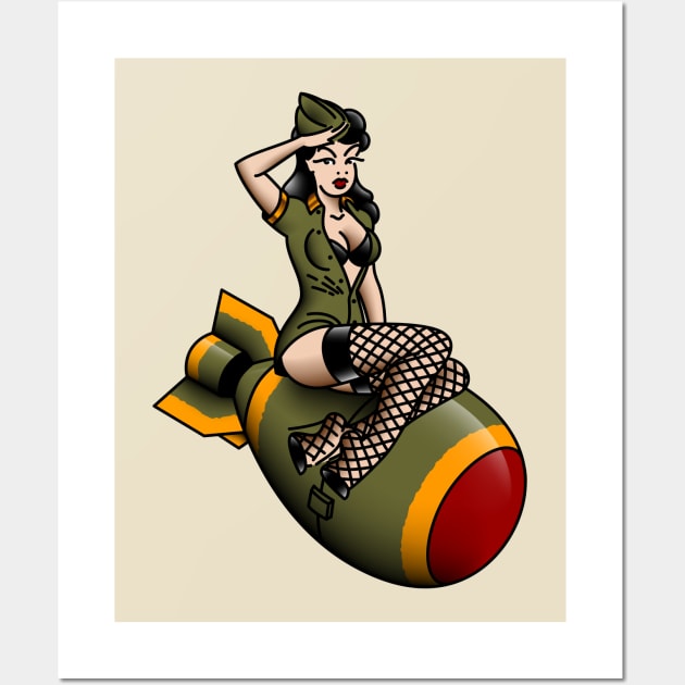 American Traditional Patriotic Atomic Bomb Belle Pin-up Girl Wall Art by OldSalt